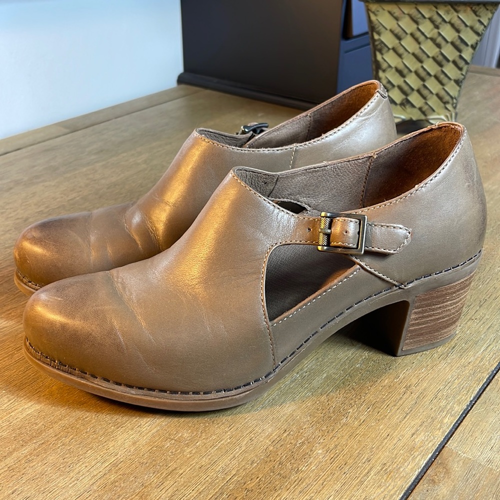 Dansko Brown Leather Cutout Mule Clogs
